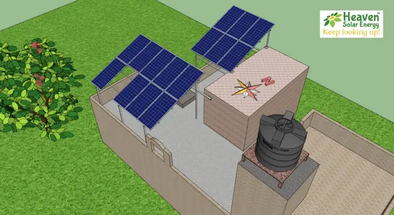 3D model of a residential rooftop showing panel placement around a water tank and roof obstructions